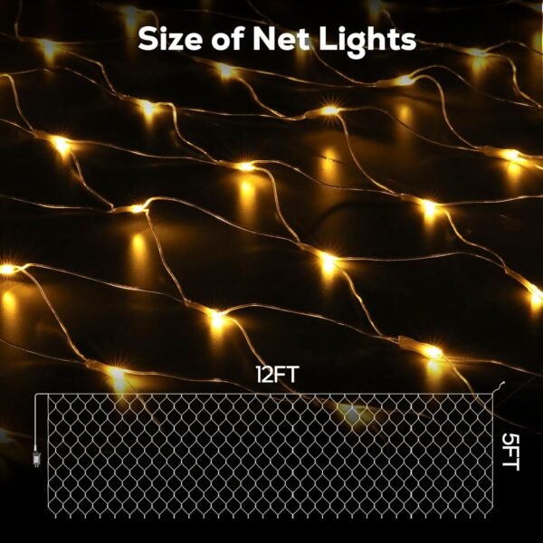 12ft x 5ft 360LED Christmas Net Lights, Connectable Outdoor Mesh Bush Lights with 8 Modes, Timer, Dimmer, Memory Function, Waterproof for Indoor Outdoor Decor. Warm White - Image 7