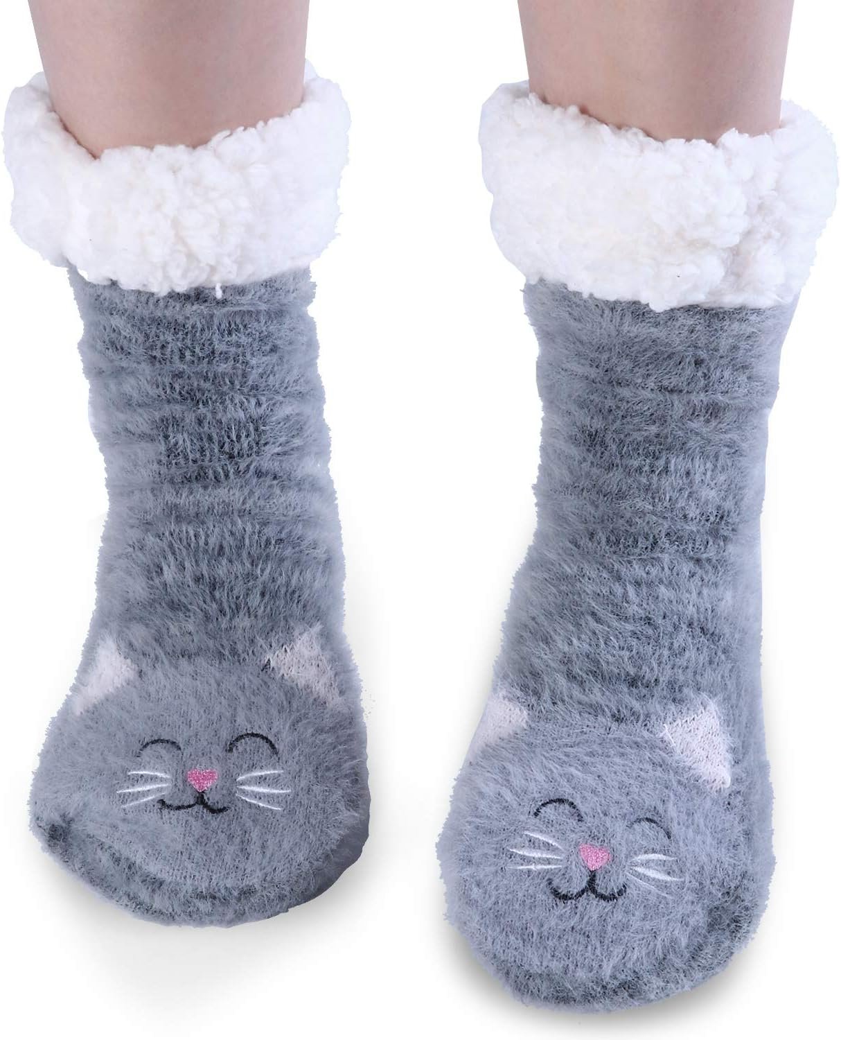 Jeasona Women’s Fuzzy Slipper Socks With Grippers Cozy Warm Cute Animal Gifts - Image 2