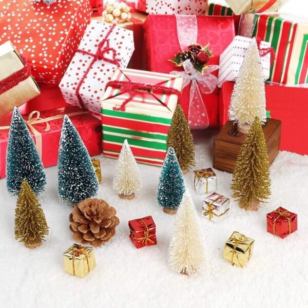 AerWo 24Pcs Mini Christmas Trees Bottle Brush Trees with Wood Base, Christmas Village Trees for Tabletop Christmas Decor Holiday Winter Decorations - Image 8