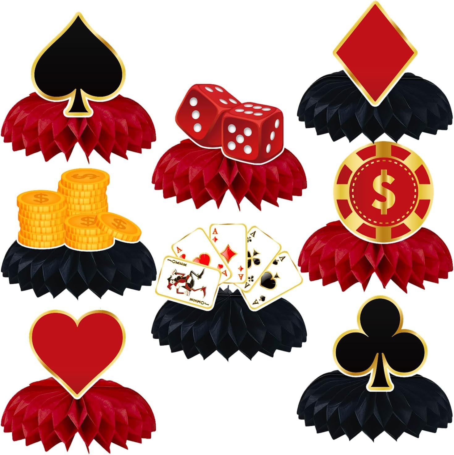8Pcs Casino Honeycomb Table Centerpieces for Party Decorations - Festive Happy Birthday Party Supplies - Image 2