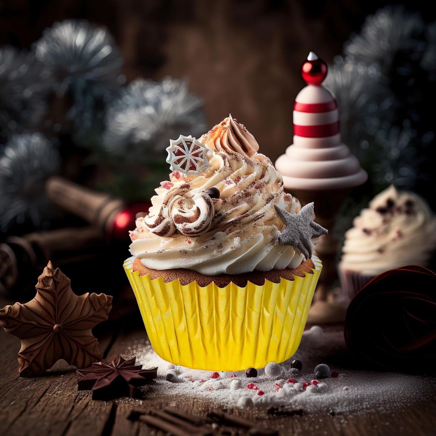 Whaline 150Pcs Christmas Foil Cupcake Liners Red Green Gold Foil Metallic Cupcake Wrappers Muffin Liners for Christmas Holiday Party Supplies Table Decor - Image 7