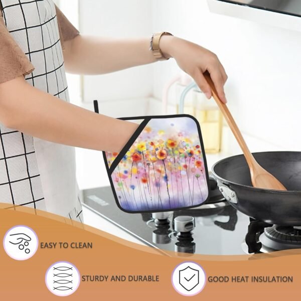 Abstract Florl Pot Holders Set of 2, Kitchen Heat Resistant Potholder for Microwave Cooking Baking Oven End Dishes and BBQ - Image 5