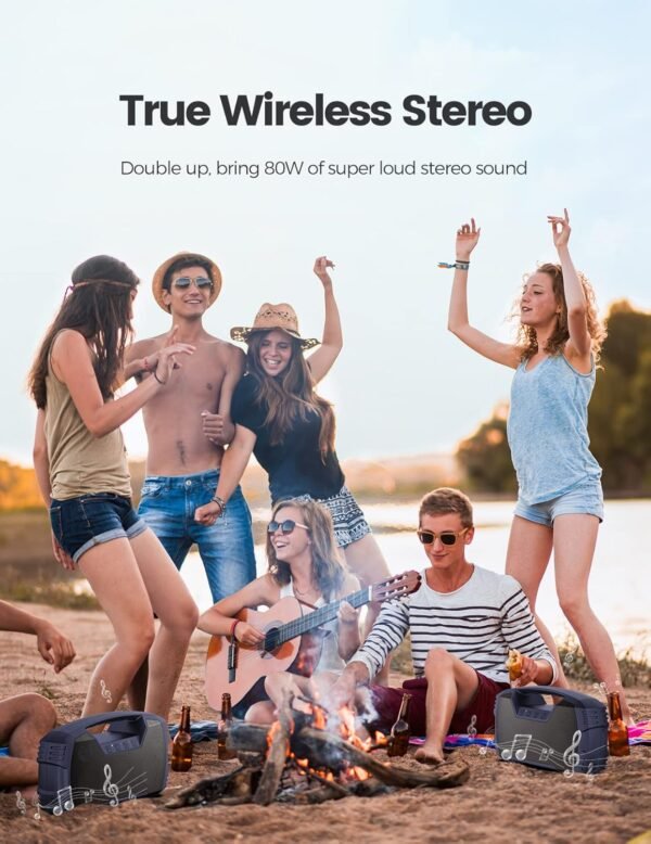 IPX7 Waterproof Bluetooth Speaker, 40W Portable Wireless Speaker, 32H Playtime, Stereo Loud Sound, Deep Bass, Outdoor Speaker with Handle, Bluetooth 5.0, Built-in Mic for Party,Pool,Beach-Navy Blue - Image 6