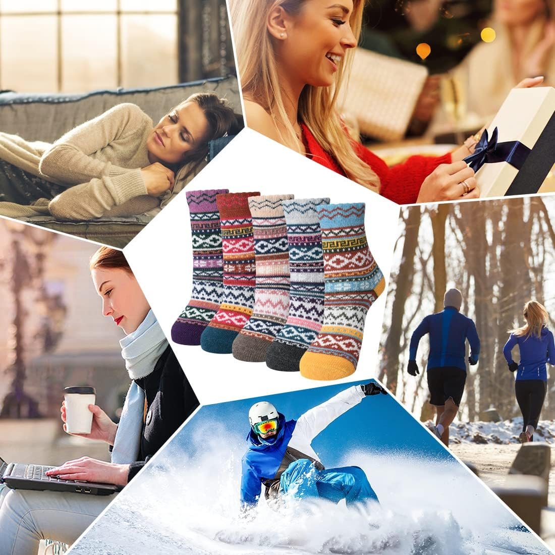 FYC Winter Womens Socks Wool Warm Thick Knit Cozy Crew Casual Vintage Soft Socks for Women Christmas Gifts Socks 5 Pairs - Image 8