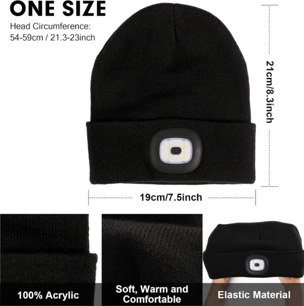 CENSGO Unisex Hat with Light, USB Rechargeable LED Headlamp Beanie, Gifts for Dad Father Men Husband Warm Knitted Cap - Image 4