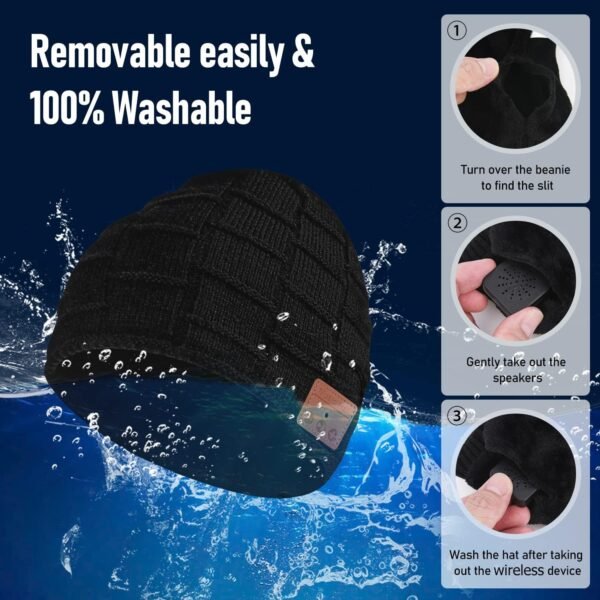 MISERWE Wireless Beanie Hat Unisex Beanie Removable Headphone Cap Suitable for Teenagers Men & Women Black - Image 4