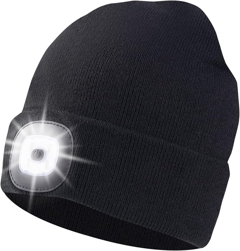 Unisex Beanie Hat with Light, USB Rechargeable LED Headlamp Cap Warm Knit Hats for Winter Safety,Gifts for Men Women Dad - Image 2