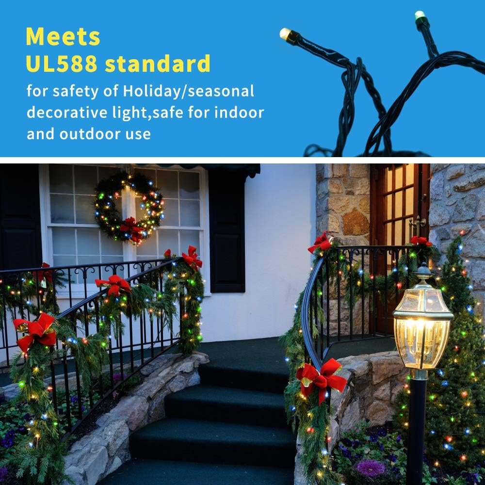 Christmas String Lights End-to-End Plug 8 Modes 108FT 300 LED IP55 Outdoor Waterproof UL Certificated Indoor Fairy Lights Garden Wedding Christma Trees Parties Decoration Multicolor - Image 6