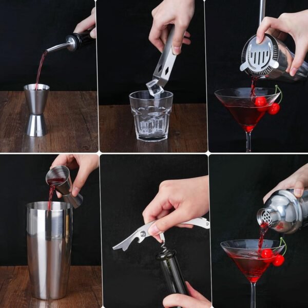 Cocktail Shaker Set Bartender Kit, Godmorn 15Pcs Bartender Shaker Set, 304 Stainless Steel Martini Shaker and Strainer, 550ml /19OZ Bar Tool Set with Bamboo Stand, Recipe Book, for Home and Bar - Image 7
