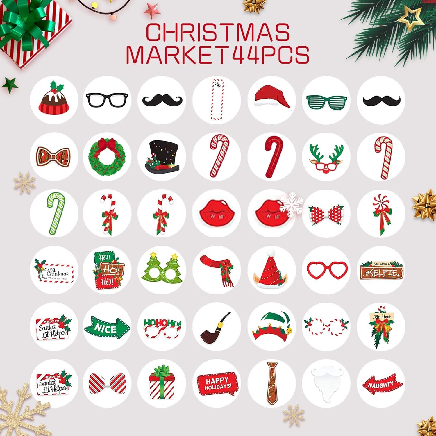 LEVSUPTY 44Pcs Christmas Party Photo Booth with Stick Props Kit for Adults Kids for Christmas Theme Party Favors Decorations Decor Supplies,Funny Xmas Selfie Props… - Image 4
