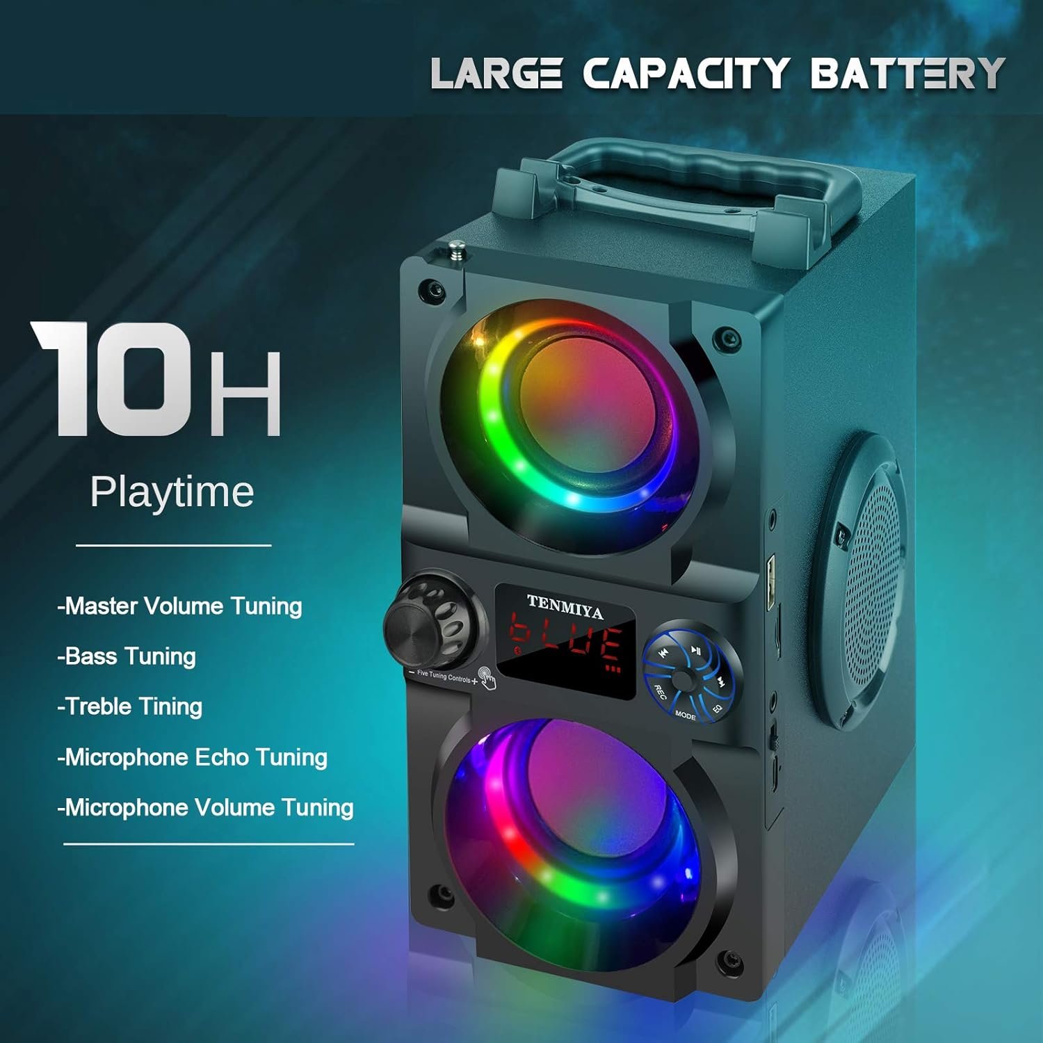 Bluetooth Speaker, 40W (60W Peak) Portable Wireless Speaker with Colorful Lights, Double Subwoofer Heavy Bass, FM Radio, MP3 Player, Loud Stereo Speaker for Home Outdoor Party Camping - Image 4