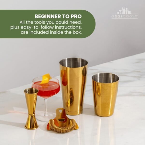 A Bar Above 4-Piece Cocktail Shaker Set for Professional & Home Bar – Premium Bar Kit Gifts Includes Strainer, Japanese Jigger & Boston Shaker Set - Image 6