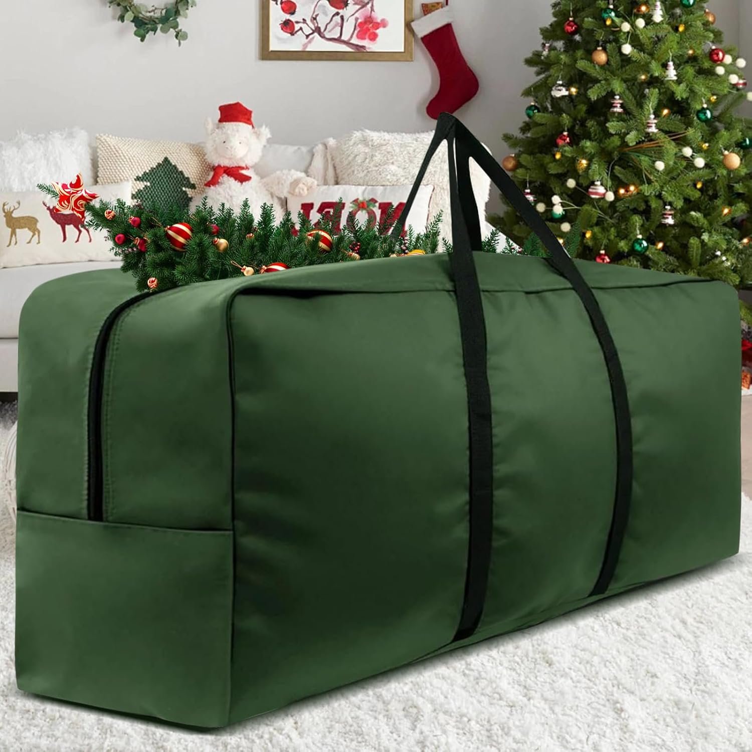 9-12 Ft Christmas Tree Storage Bag 420D Xmas Tree Bag Extra Large Artificial Christmas Tree Bag with Reinforced Carry Handles and Zippers - Image 2
