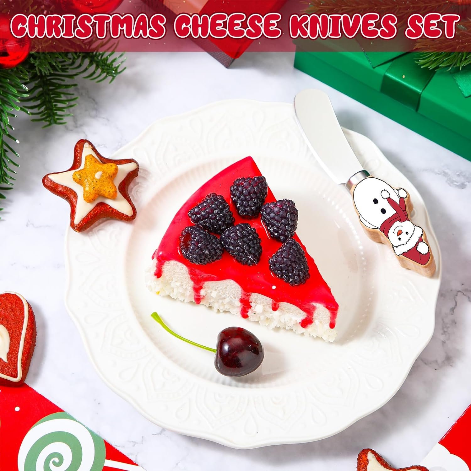 Sieral 10 Pcs Christmas Cheese and Butter Spreader Knives Cheese Spreader Butter Spreader Knives Multipurpose Christmas Decor with Hand Painted Wooden Handle Stainless Steel Blade (Snowman) - Image 4