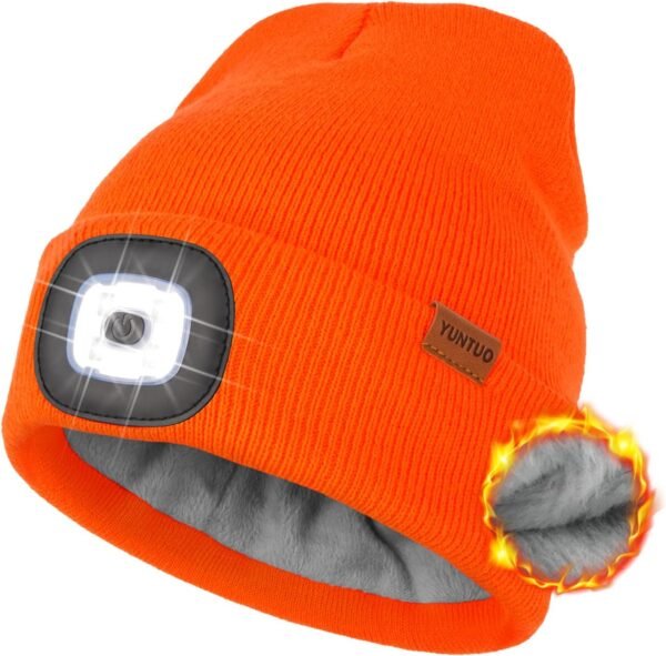YunTuo Fleece Lined Beanie Headlamp Hat with Light, Rechargeable LED Winter Cap, Gifts for Men Women Husband - Image 2
