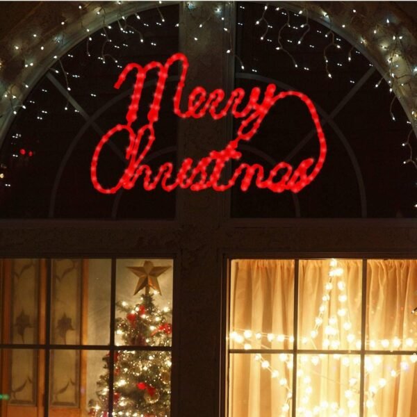 [Large 24"x13.5" 180 LED Merry Christmas Neon Motif Super-Bright Red LEDs Outdoor Christmas Decoration with UL Standard Adaptor Waterproof for Outdoor Home Party Wall Hanging Holiday - Image 3
