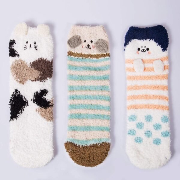 Loritta 3 Pairs Womens Fuzzy Socks Winter Warm Fluffy Soft Slipper Home Sleeping Cute Animal Socks - Image 3