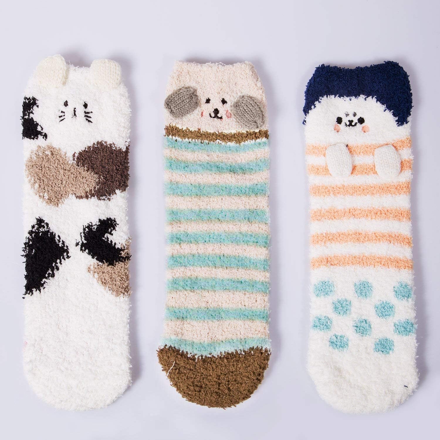 Loritta 3 Pairs Womens Fuzzy Socks Winter Warm Fluffy Soft Slipper Home Sleeping Cute Animal Socks - Image 3