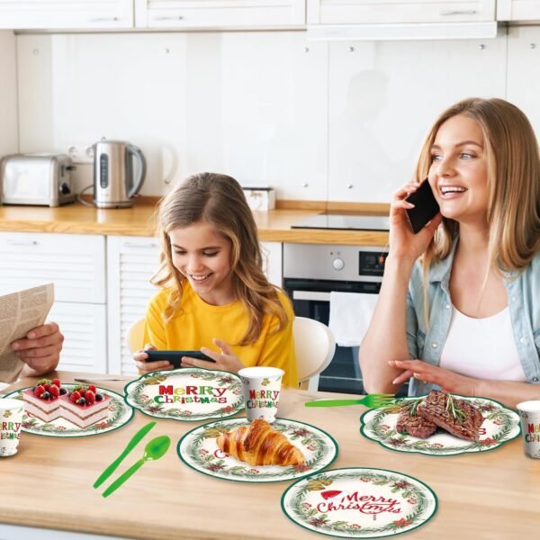168 PCS Christmas Paper Plates and Napkins,Disposable Merry Christmas Paper Plates Party Tableware Set for Xmas Winter New Year Holiday Decorations - Image 8