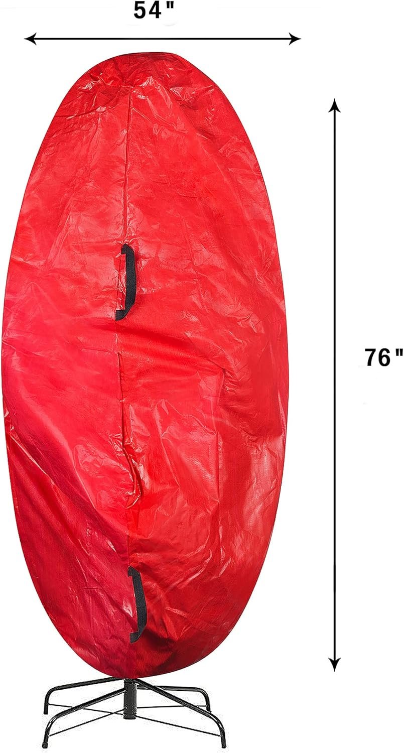 Upright Christmas Tree Bag - Zippered Cover with Handles and Cinch Cord for Assembled Artificial Trees Up to 7.5-Feet by Elf Stor (Red) - Image 3