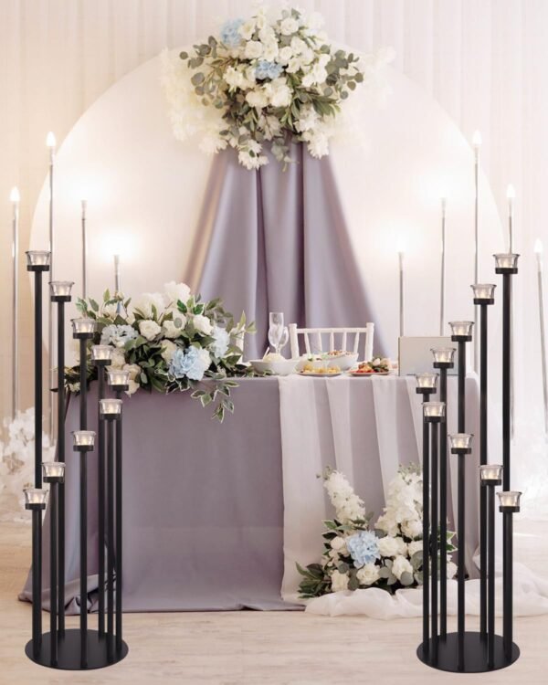 LAMORGIFT 39" Tall Floor Candle Holders Set- Black 9 Arms Candelabras with 9 Pcs Tea Lights Candle Holders for Wedding, Christmas, Halloween, Fireplace, Mantel Decor, Suits Pillar Candles/Tea Lights - Image 5