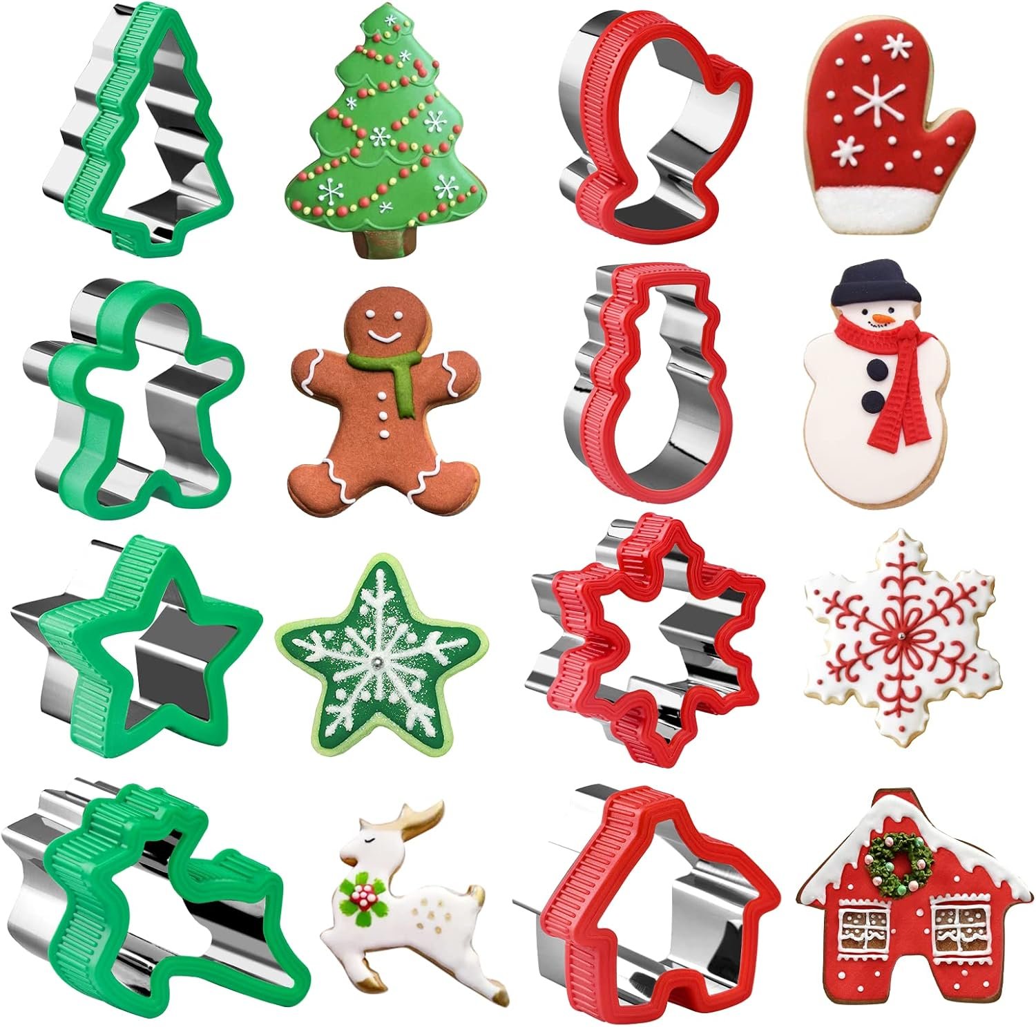 Christmas Cookie Cutter Set - 8 Piece Holiday Cookies Molds with Comfort Grip for Xmas Party Supplies/Favors - Including Glove, Snowman, Gingerbread Man, Star, Snowflakes, Christmas Tree, etc - Image 2