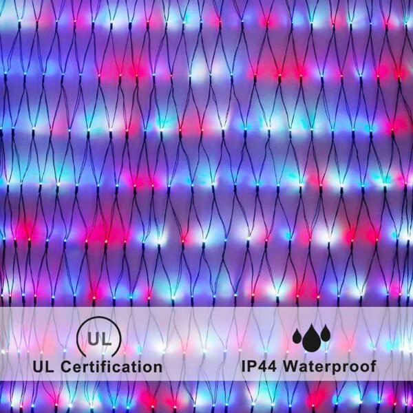 RGB Net Lights, Color Changing Outdoor LED Christmas Mesh Lights, 9.8ft x 6.6ft 204 LED Net Light Halloween Decorations, Connectable Plug in Waterproof Tree Christmas Light Bushes Wedding Garden Decor - Image 3