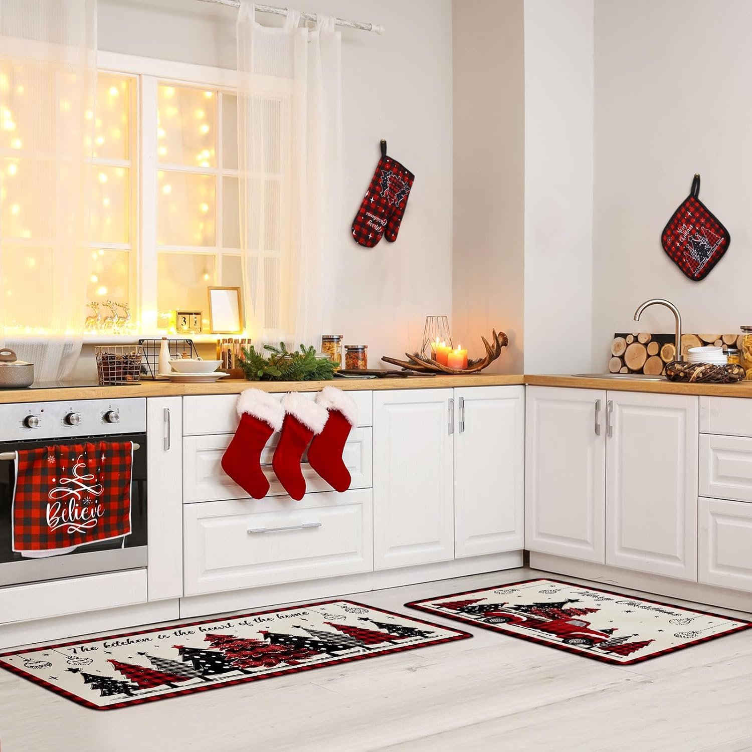 10 Pcs Christmas Winter Oven Mitts Pot Holders Kitchen Rug and Towel Set Wonderland Absorbent Kitchen Towels for Baking Cooking BBQ Gifts Kitchen Decor - Image 3