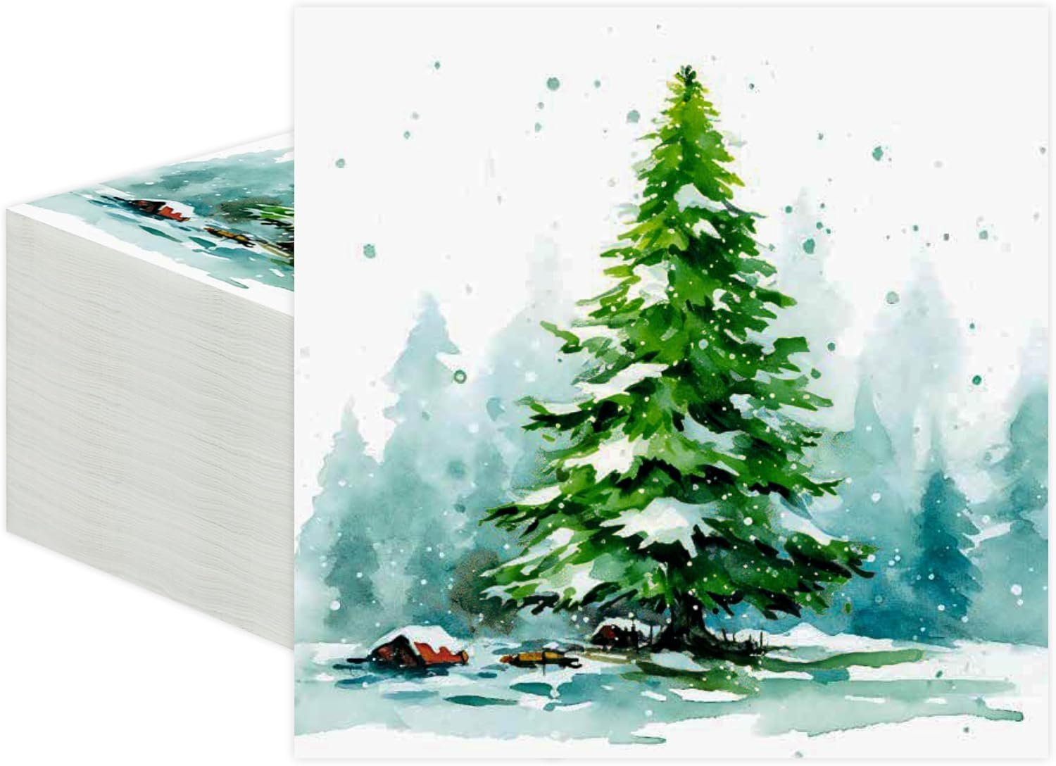 100 PCS Christmas Party Napkins Disposable 6.5 Inch Watercolor Christmas Tree Paper Napkins 3-ply Xmas Greenery Luncheon Dinner Napkins for Winter Christmas Holiday Party Supply - Image 2