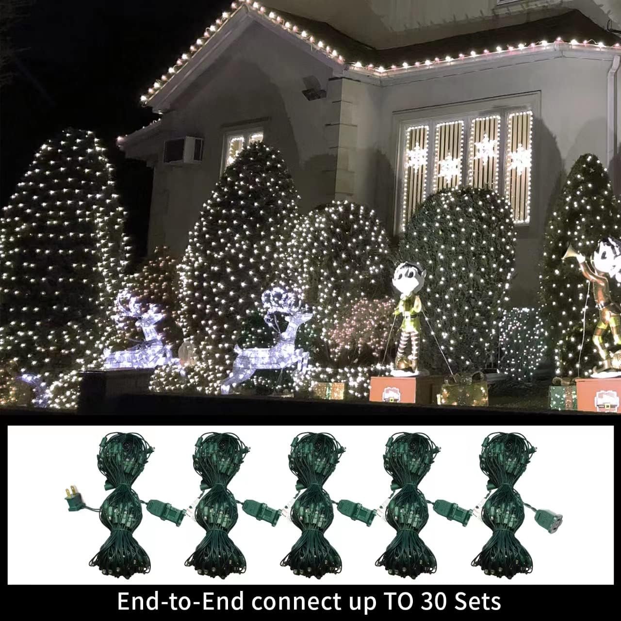 Led Christmas Net Lights Outdoor Christmas Decorations Lights 150LED 6ftx4ft, Connectable Outdoor Fairy Mesh String Lights for Party, Holiday, Wedding, Tree, Bushes Decorations (White) - Image 6