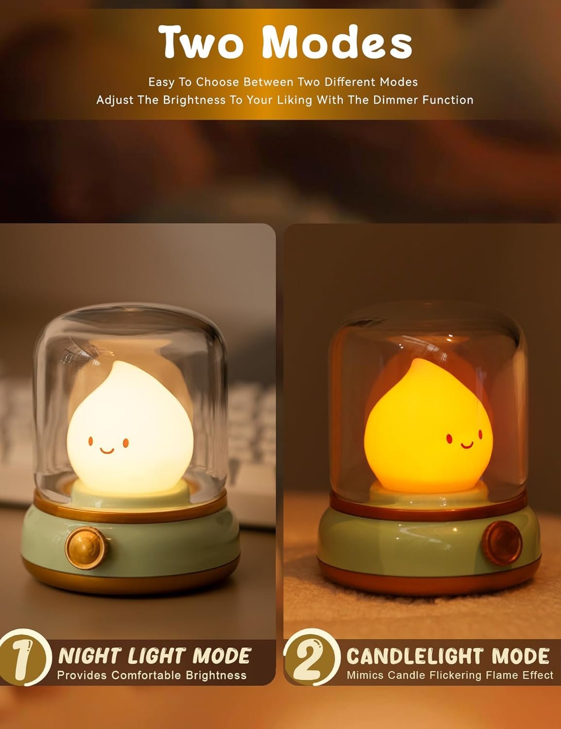 Cute Chibi Flame Lamp,Cozy Lights Mimics Flickering Flame Effect Amber Light,2 Modes Rechargeable Dimming Great ambience Light for Camping, Curing, Decoration,Smoko Light - Image 3