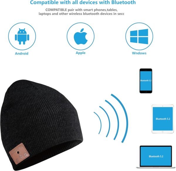 Bluetooth Beanie, Bluetooth V5.2 Wireless Knitted Winter hat, 24 Hour Play time - Image 5