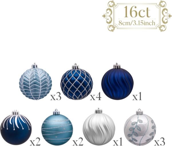 Valery Madelyn Christmas Ornaments Set, 16ct Navy Blue and Silver Shatterproof Fall Christmas Tree Decorations Ball Ornaments Bulk, 3.15 Inches Elegant Hanging Ornaments for Xmas Trees Decor - Image 4