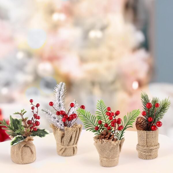 Omldggr 8 Styles of Small Artificial Christmas Tree Centerpieces for Table, Mini Christmas Plants with Red Berries Pine Cone Pine Branches for Christmas Home Office Table Desktop Decoration (8 Inch) - Image 7