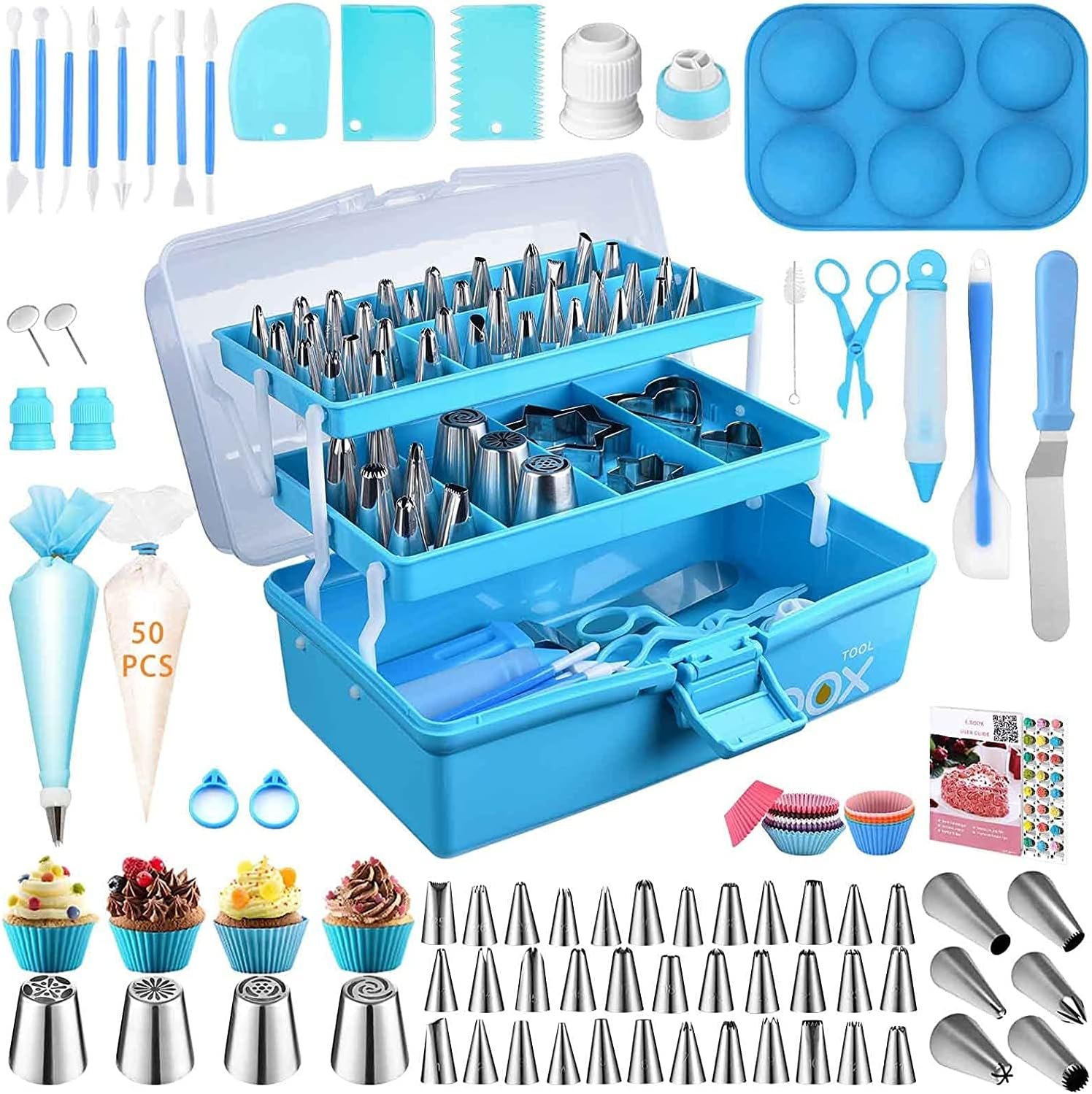 Cake Decorating Tools Supplies Kit: 236pcs Baking Accessories with Storage Case - Piping Bags and Icing Tips Set - Cupcake Cookie Frosting Fondant Bakery Set for Adults Beginners or Professional, Blue - Image 2
