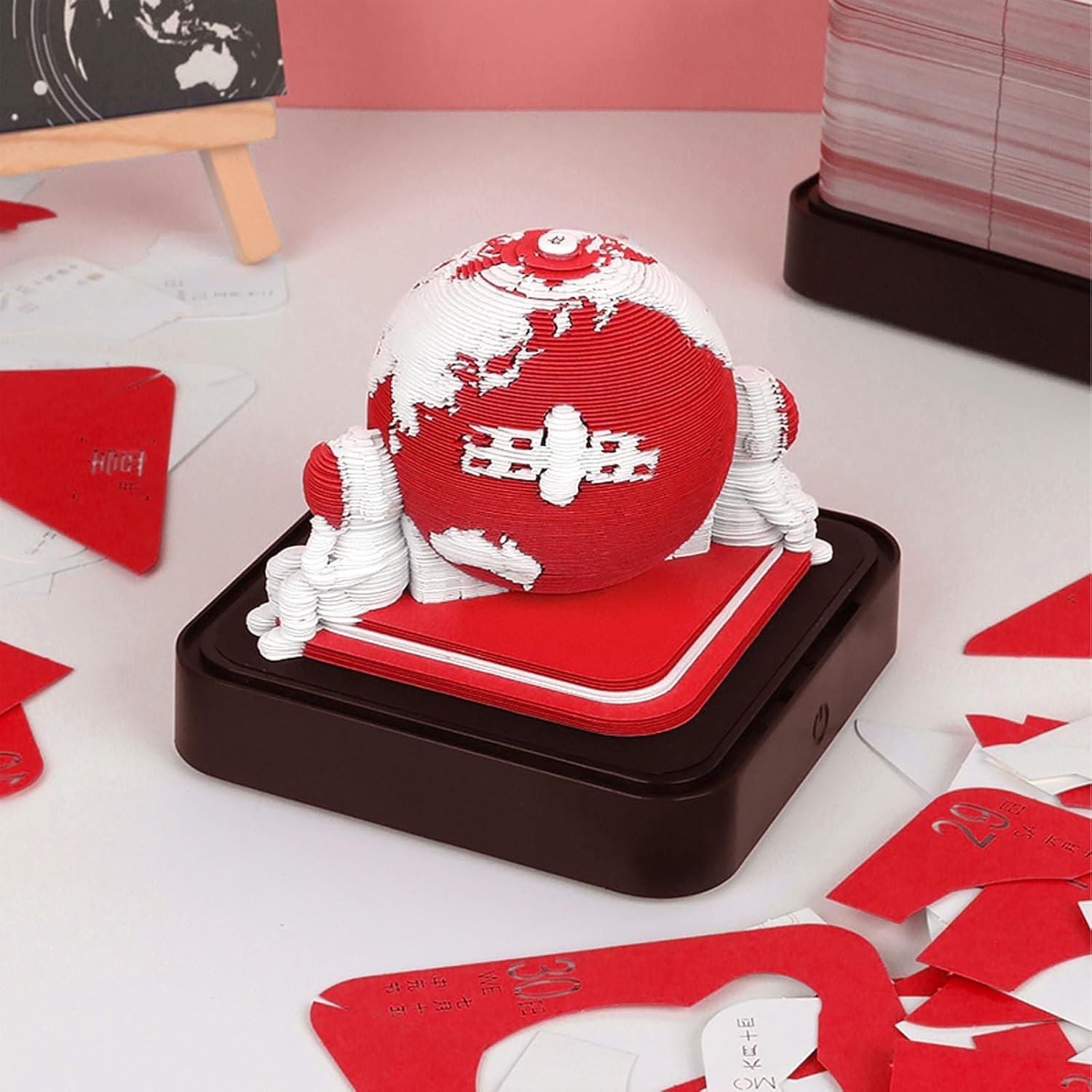 Locadence 3D Memo Pad, 3D Art Calendar Desk Calendar, Multi Functional Paper Carving Calendar Memo Pad for Christmas, Birthday, Holiday (Red) - Image 5