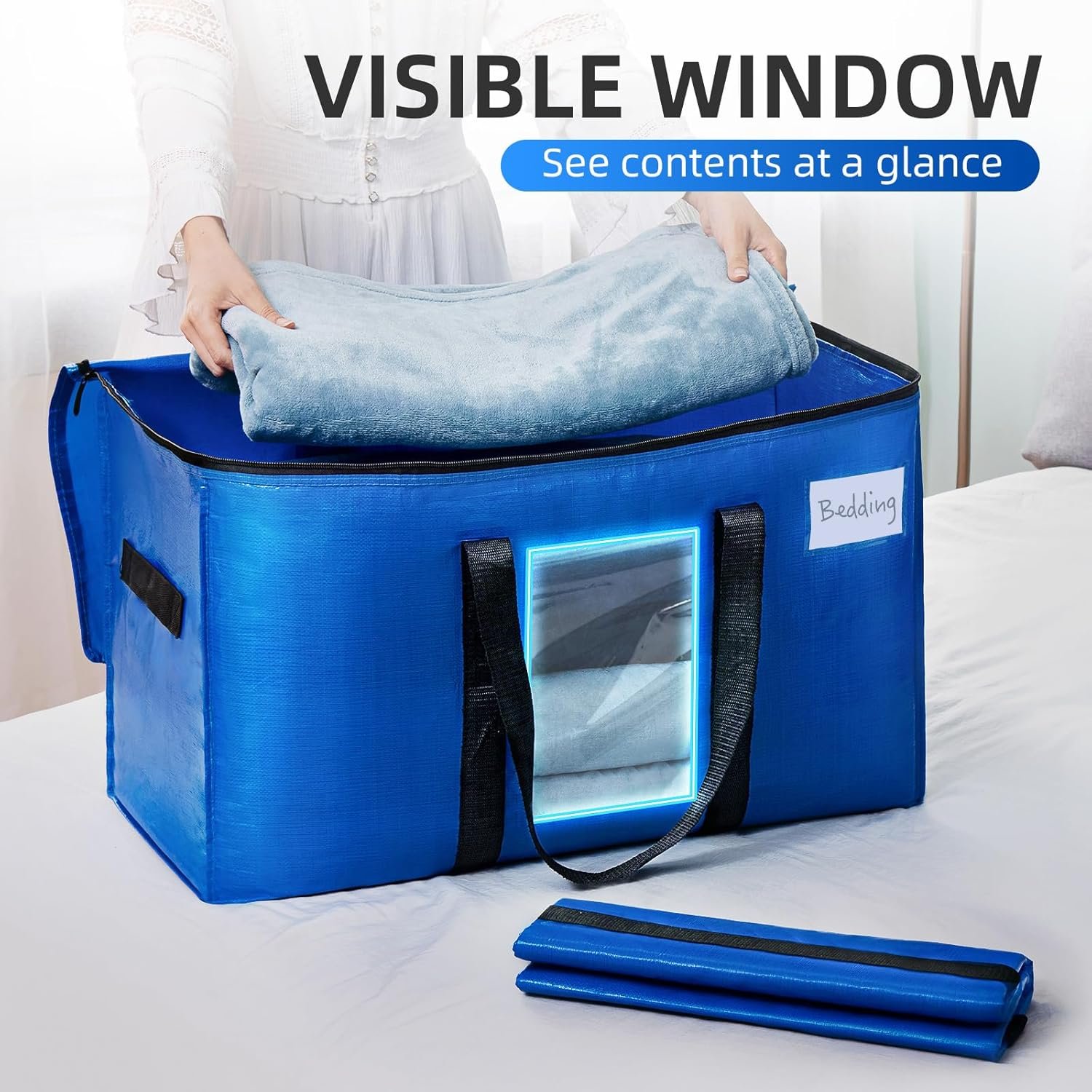 TAILI Extra Large Moving Bags, 4 Pack Heavy Duty Totes For Storage with Visible Window, Wrap Around Handles, Storage Bags for Space Saving Moving Storage, Alternative to Moving Boxes - Image 3