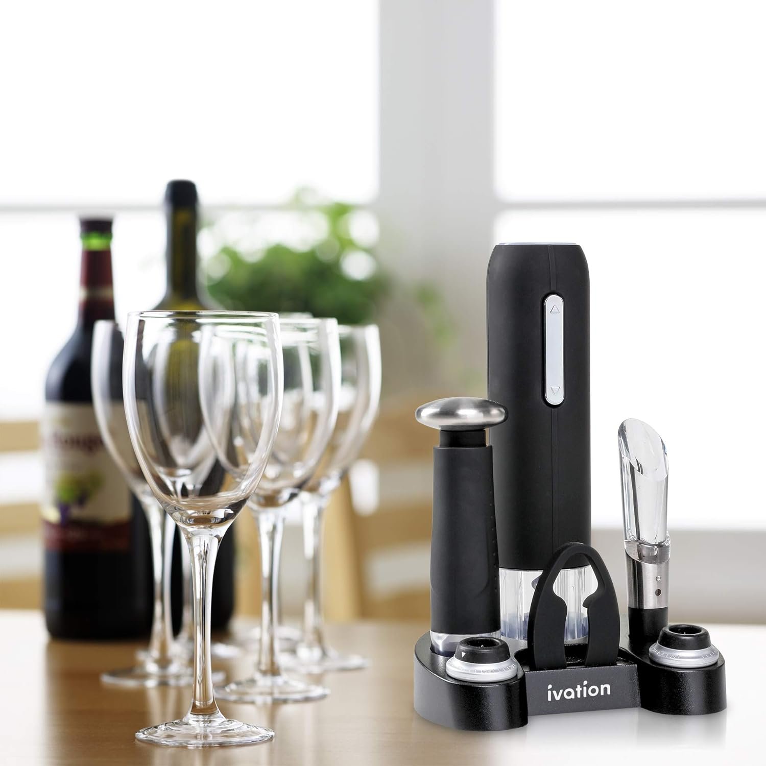 Ivation Wine Gift Set, Includes Electric Wine Bottle Opener, Wine Aerator, Vacuum Wine Preserver, 2 Bottle Stoppers, Foil Cutter & Charging Base - Image 9
