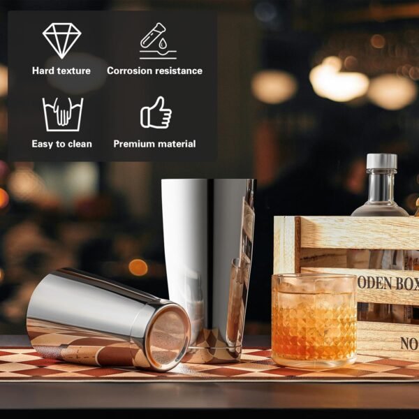 Boston Cocktail Shaker Set, 18 oz & 28 oz Stainless Steel Weighted Shaker Tins, Metal Martini Shaker Drink Mixer for Bartending, professional Bar Tools for Bartender （Sliver） - Image 5