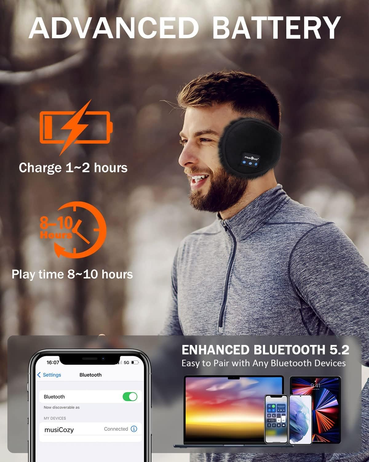 MUSICOZY Bluetooth Headphones Earmuffs Ear Warmers Wireless Headphones EarMuffs, Built-in HD Speakers - Image 6