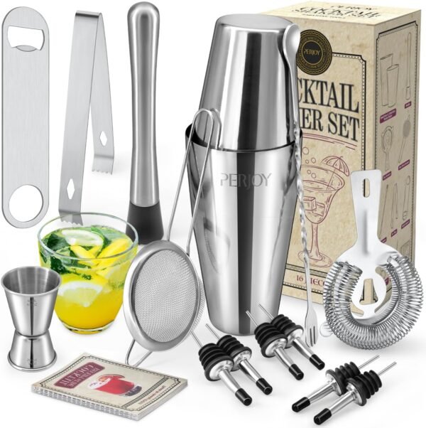 Cocktail Shaker Set, 16 Piece Bartender Kit, Cocktail Shaker, Stainless Steel Bar Set Accessories, Coktail Set, Boston Shaker, Drink Mixer Shaker, Bartending Bar Tools with Muddler Spoon Jigger - Image 2