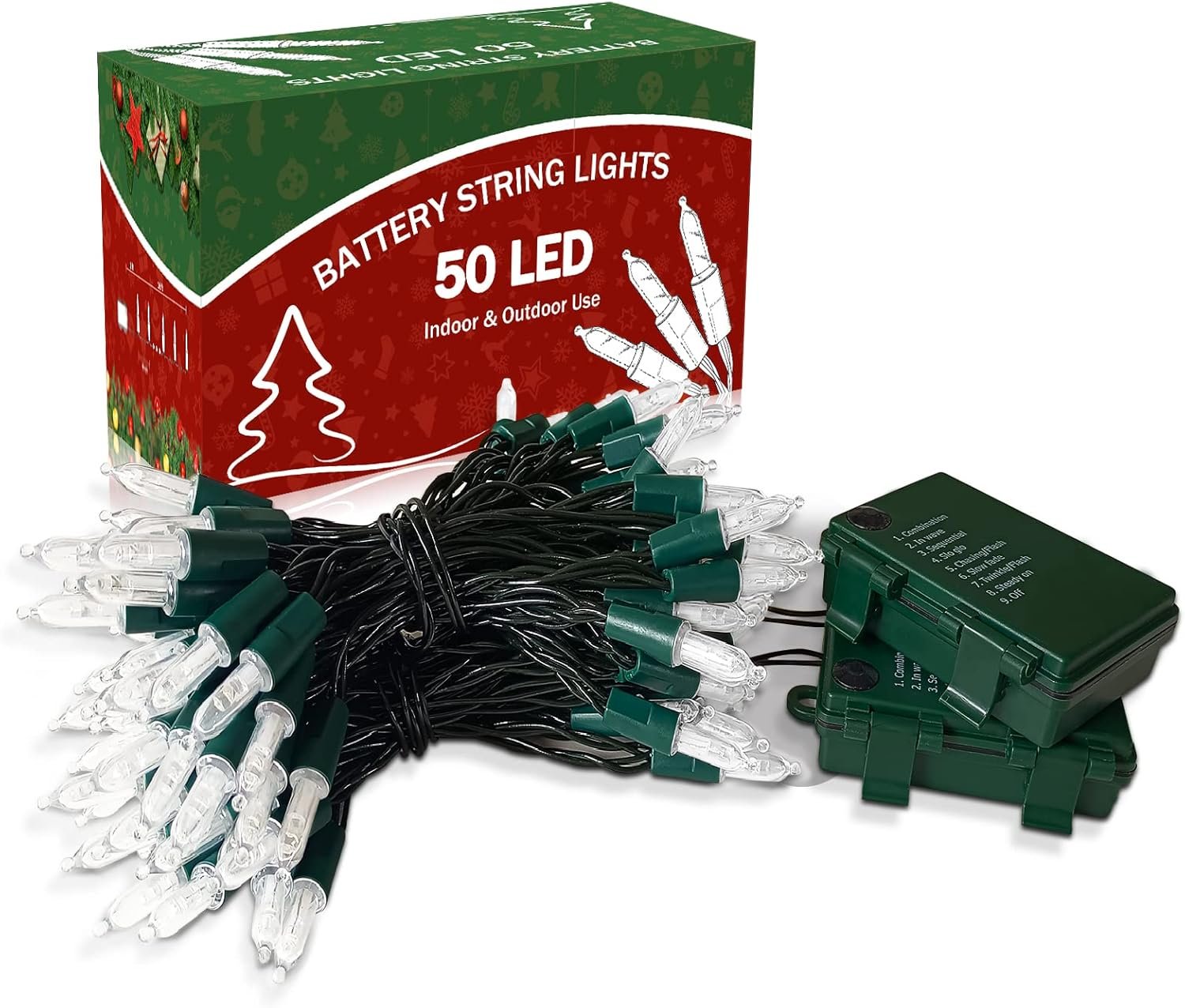KOUQIYA Battery Operated Christmas Lights 2 Pack, 17ft 50 LED Mini String Lights with Auto-Timer 8 Modes Waterproof Tree Lights (Warm White - Image 9