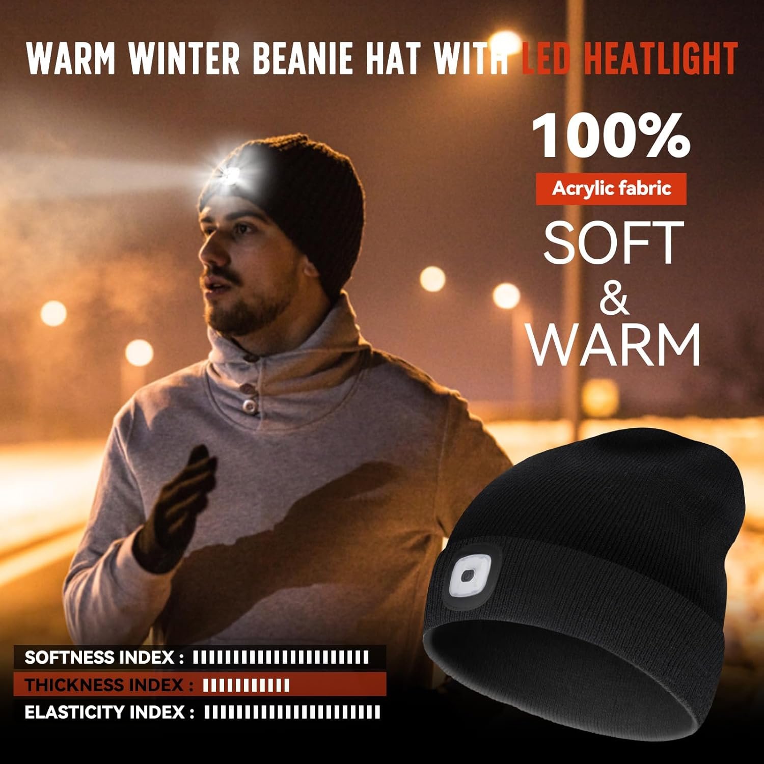 Unisex Beanie Hat with Light, Christmas Day Gifts for Men, Rechargeable Headlight Cap Winter, Stocking Stuffers for Men, Adults, Teens, Dad, Father, Husband, Cool Gadget Gifts for Women, Black - Image 5