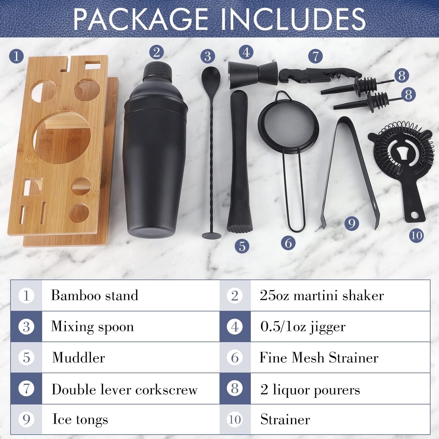 11Pcs-Cocktail Shaker Set Black Bartending Kit 25oz Cocktail Bar Set Cocktail Mix Drink Making Kit Professional Bar and Home Drink Bar Tools for Bartender(Matte Black) - Image 4