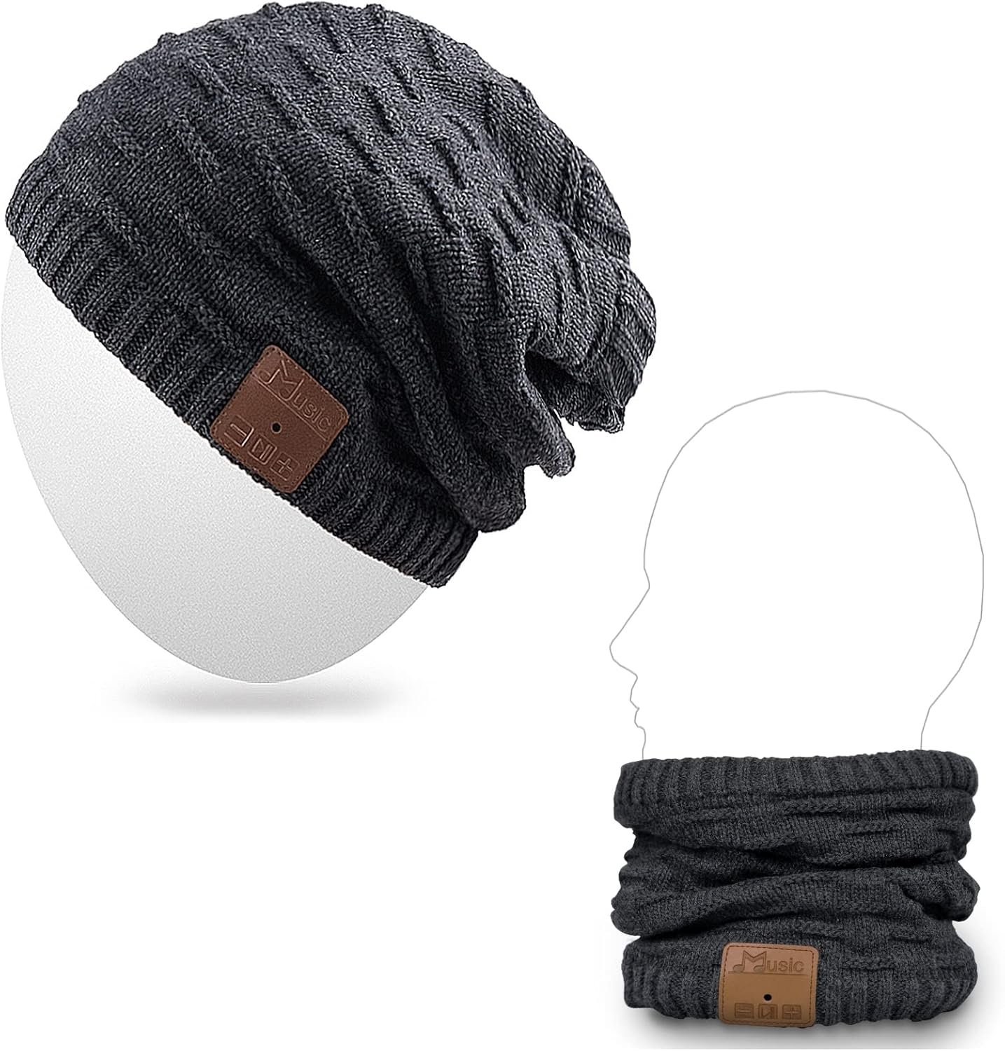 Rotibox 2IN1 Washable Winter Mens Womens Trendy Bluetooth Beanie Hat Scarf Wireless Stereo Headphones Mic Hand-Free Rechargeable Battery Compatible with Cell Phones,iPhone,Android,Laptops Black - Image 2