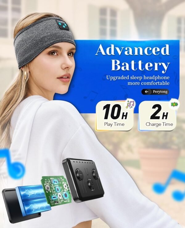 Perytong Sleeping Headphones Bluetooth Headband, Soft Long Time Play Sleeping Headsets with Built in Speakers Perfect for Workout,Running,Yoga,Travel, Darkgray - Image 7