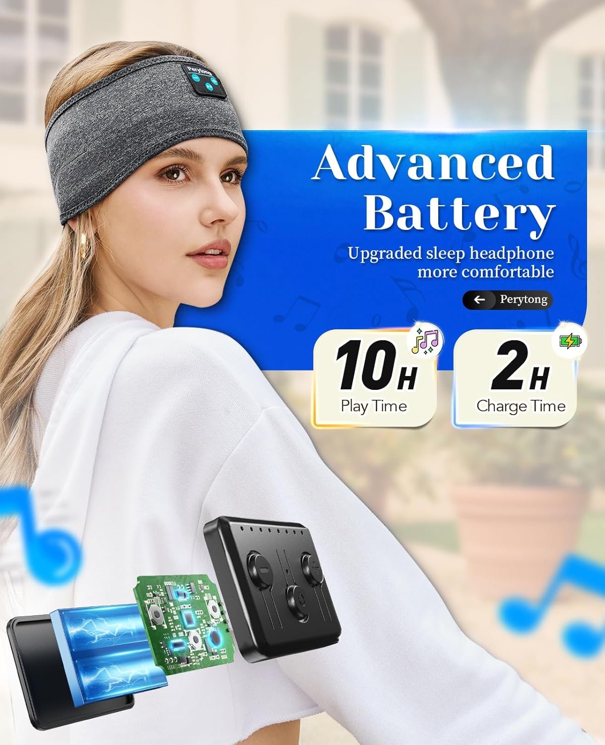 Perytong Sleeping Headphones Bluetooth Headband, Soft Long Time Play Sleeping Headsets with Built in Speakers Perfect for Workout,Running,Yoga,Travel, Darkgray - Image 7