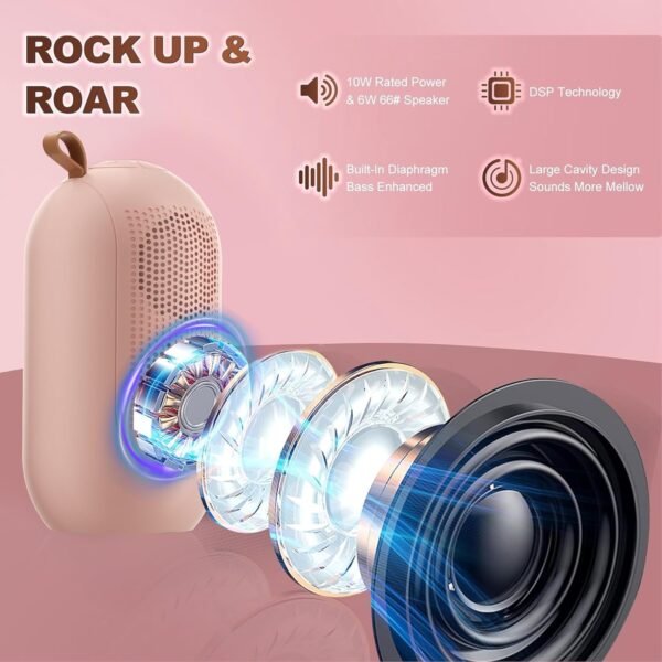 Adamantite Karaoke Machine for Kids and Adults, Capsule Mini Portable Kids Microphone - Bluetooth Speaker with 2 Microphones, Home Party Karaoke Speaker, Birthday Gift (Pink) - Image 5