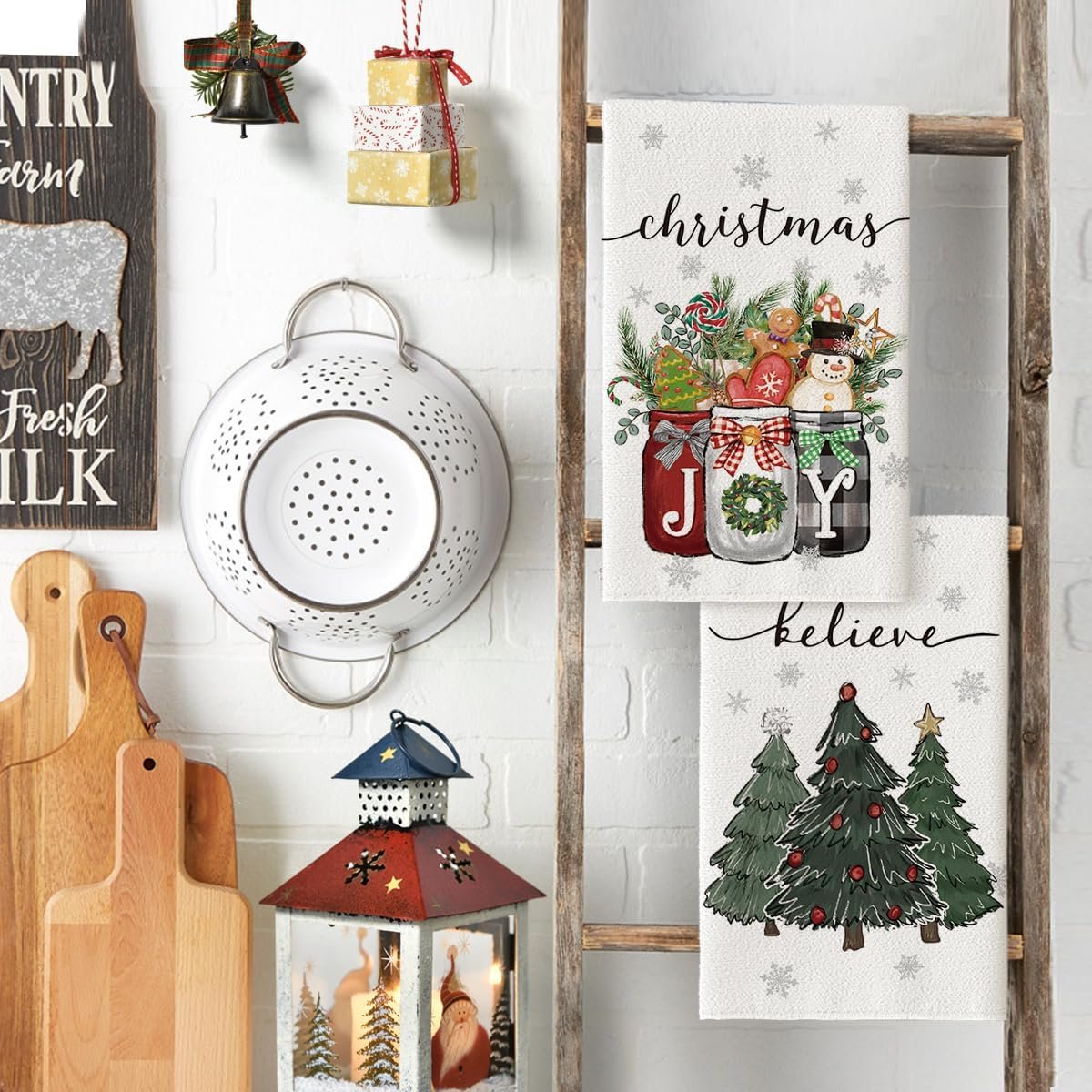 Artoid Mode Xmas Trees Snowman Vase Christmas Kitchen Towels Dish Towels, 18x26 Inch Farmhouse Snowflake Winter Decoration Hand Towels Set of 2 - Image 4