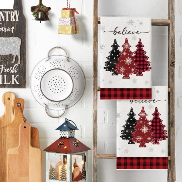 Artoid Mode Red Pine Trees Merry Christmas Kitchen Towels Dish Towels, 18x26 Inch Holiday Believe Xmas Winter Decoration Hand Towels Set of 2 - Image 4